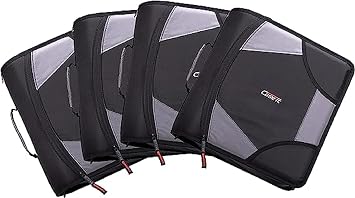 Case-it King Sized Zip Tab School Zipper Binder | 4-Inch D-Rings, 800 Sheet Capacity, 5-Subject Expanding File Folder, Multiple Pockets & Storage Organizer, Shoulder Strap | D-186 Jet Black | 4 Pack