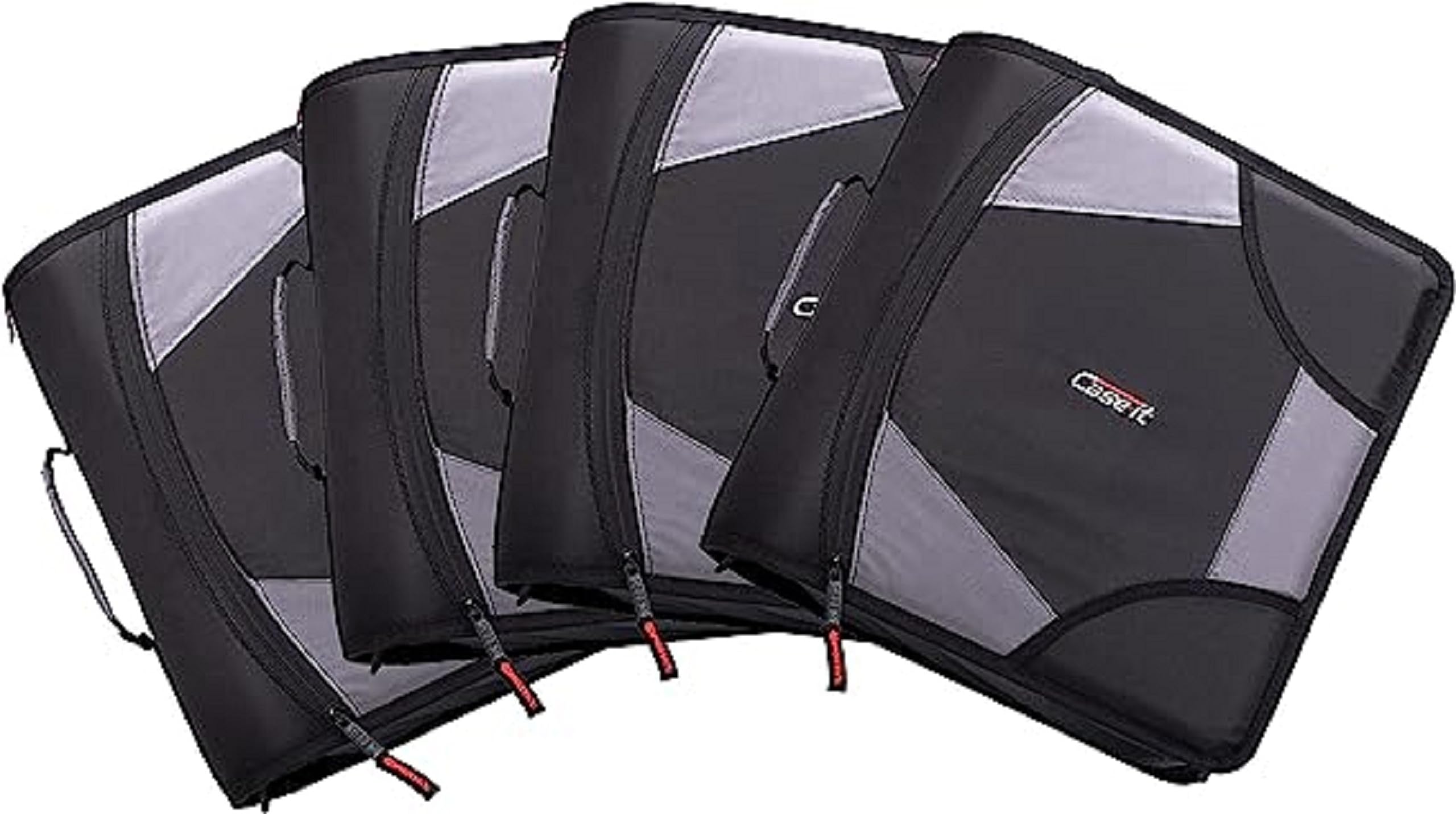 Case-it The King Sized Zip Tab Zipper Binder - 4 Inch D-Rings - 5 Subject File Folder - Multiple Pockets - 800 Sheet Capacity - Comes with Shoulder Strap - Jet Black D-186 (6 Pack) — image 1