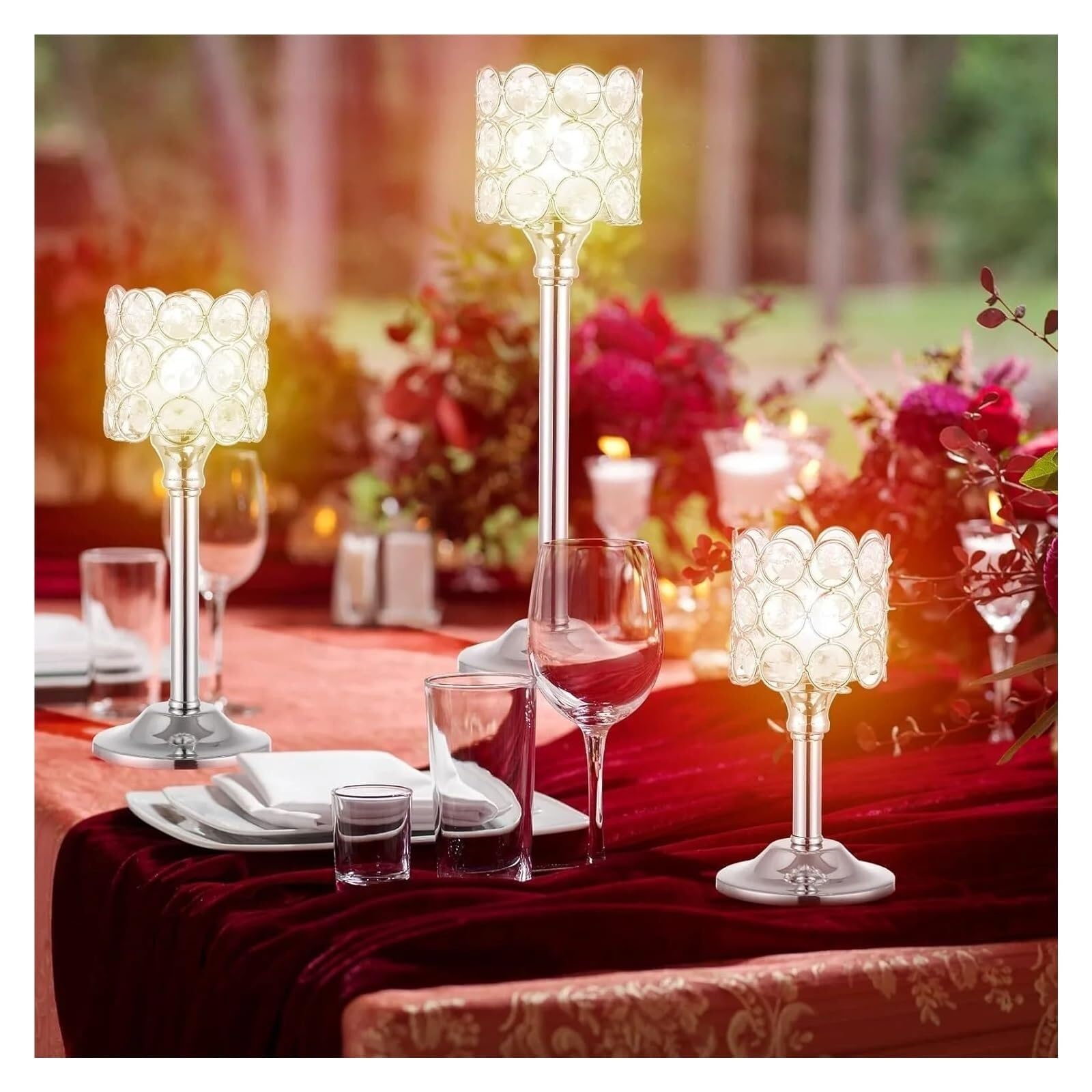 KerzenstäNder 12-teiliges Kristall-Kerzenhalter-Set, 3 Größen, hoher Kerzenständer, Säulenkandelaberständer for Tischdekoration