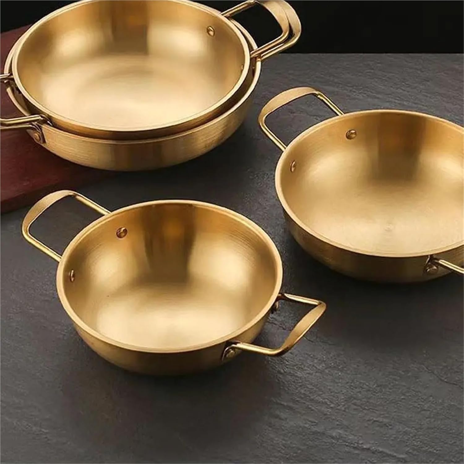 ピクニックスナックプレートステンレス鋼パエリアパンハンドル付きシーフードライスポットゴールドシルバードライポット(18cm,K)