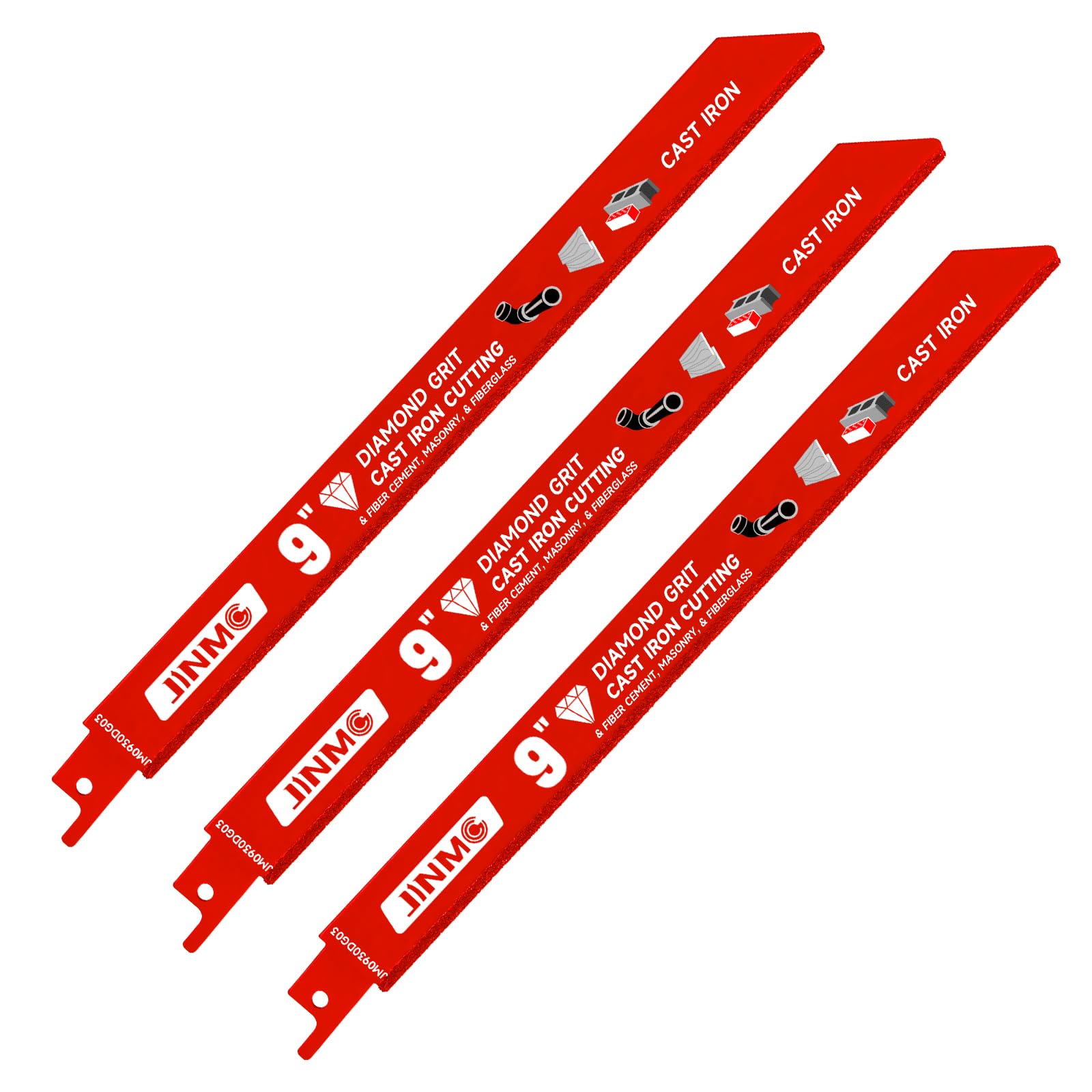 3 Pack 9 inch 40-50 Diamond-Grit Reciprocating Saw Blade