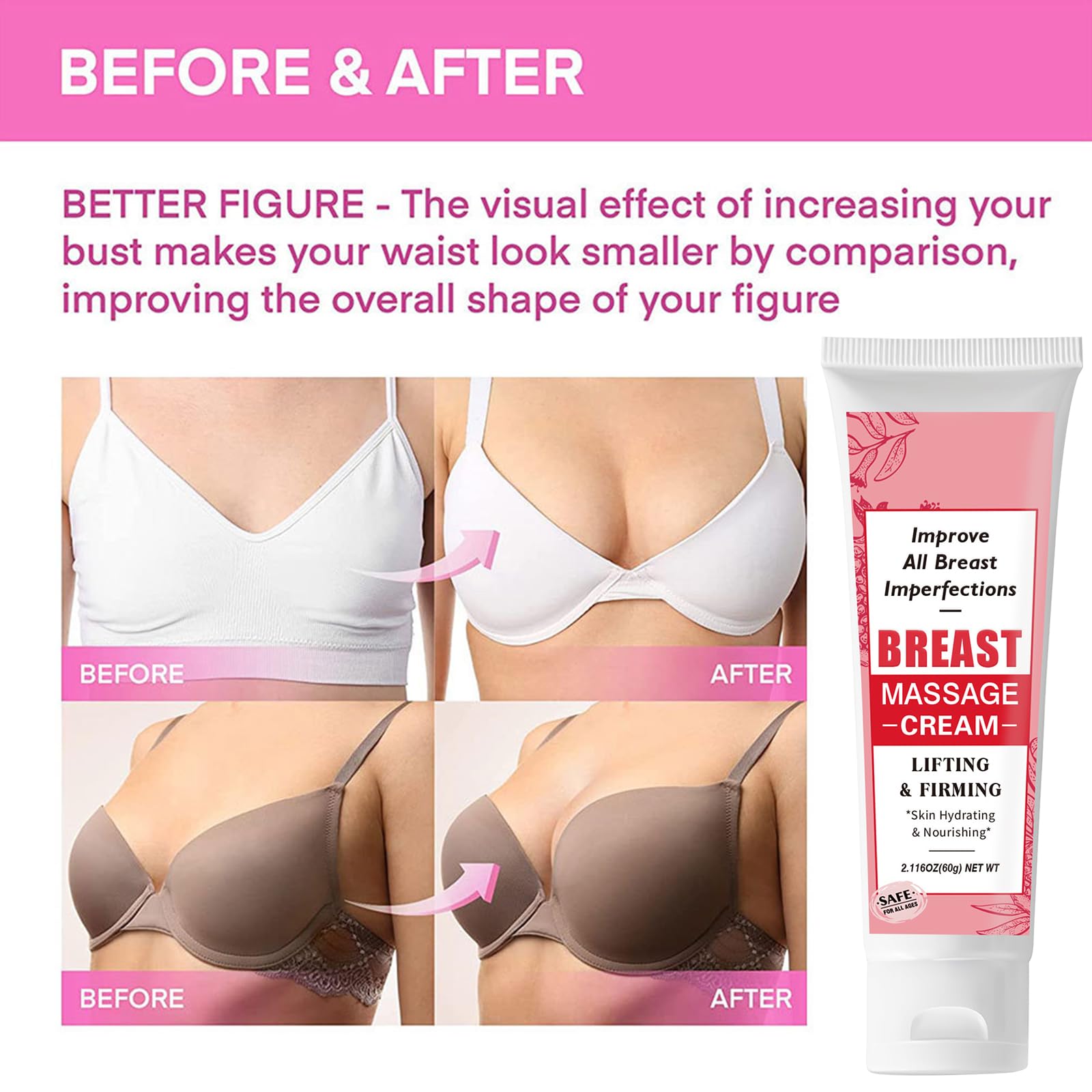 12 Crème d'amélioration de la Poitrine, 60g Crème Augmentante et Hydratante pour la Poitrine, Crème Raffermissante Et Lifting Pour Les Seins Crème De Massage Du Sein Crème