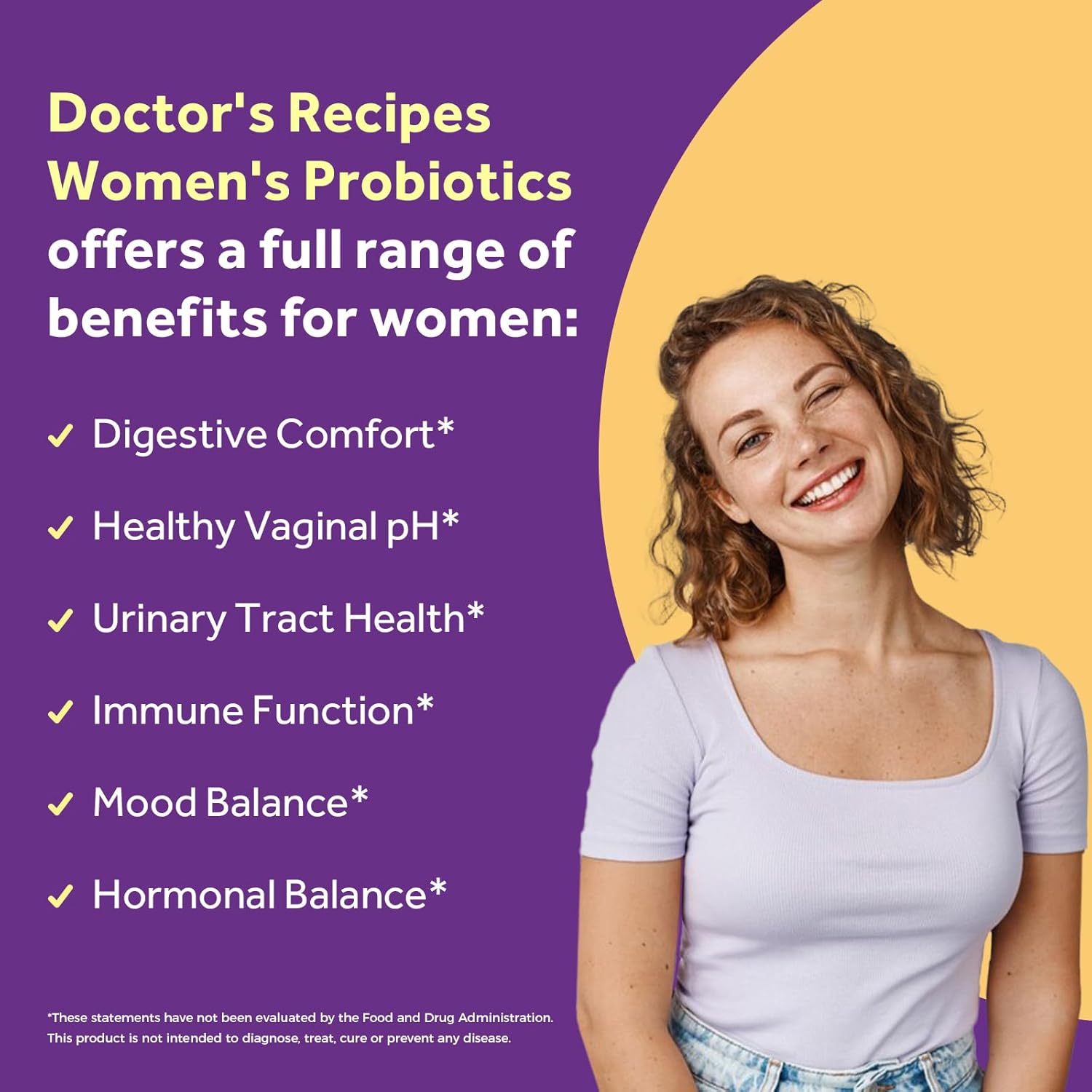 Doctor's Recipes Probiotics for Women, 100 Billion CFU, 18 Probiotic Strains, Prebiotics, Cranberry, P-5-P & VC, Vaginal, Digestive & Immune Support, Shelf-Stable, 30 Vegan Caps - Image 3