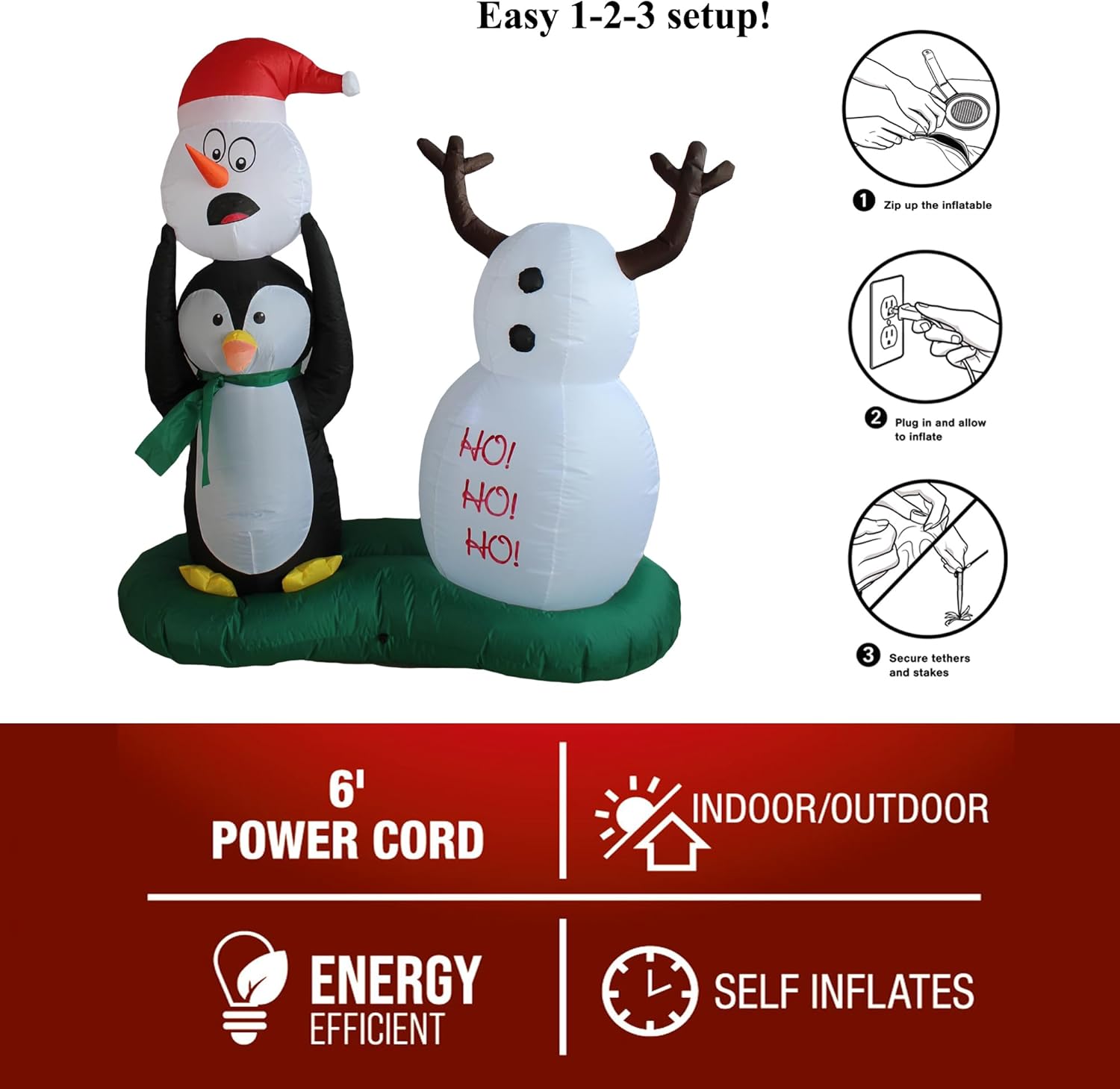 PTS 5FT Inflatable Snowman and Penguin Outdoor Decoration, Christmas Blow Up Yard Decorations, Built-in LED Lights Inflatables Xmas Holiday Funny Decor for Indoor Lawn Garden - Image 6