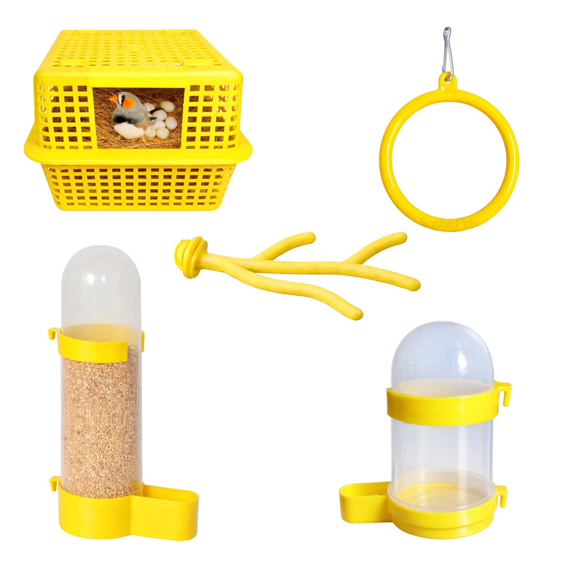 Bird Feeding Combo Pack for Finches – 400ml Automatic Seed Feeder, 200ml Water Dispenser, Nest Box, Perch & Swing Toy – Complete Cage Accessories Kit for Small Birds-image-47