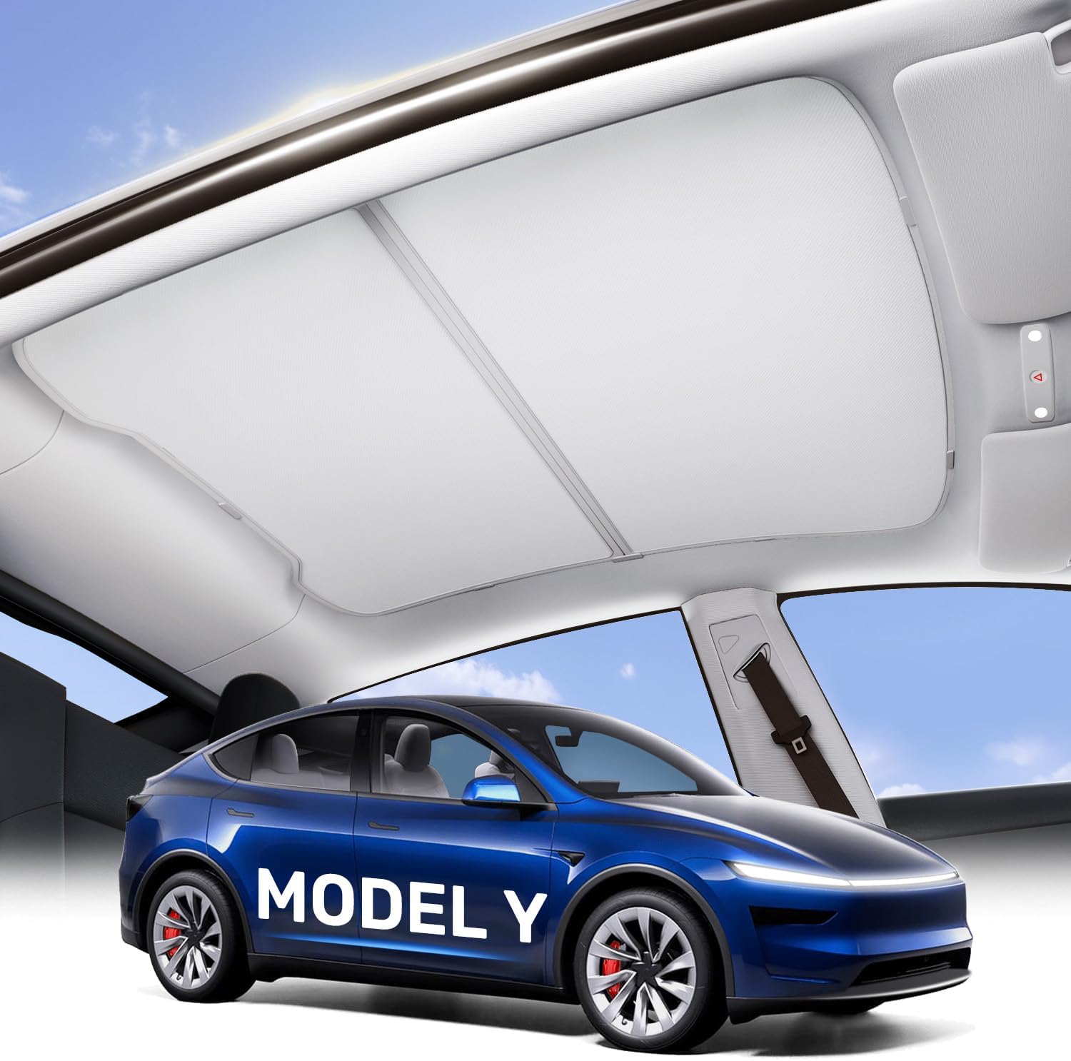 Zanch Tesla Model Y Sunshade Roof [2025 Cooling Tech, UV Reflective] Magnetic No Sag Foldable Roof Glass Sun Shade for Model Y (2020-2025) Tesla Accessories 2026 2025- Grey