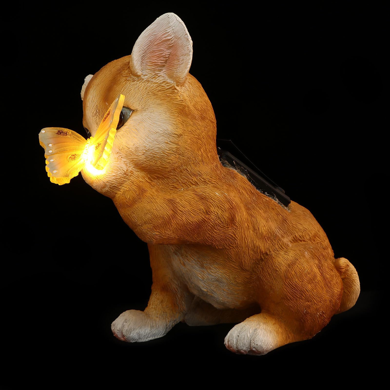Lampe solaire extérieure étanche chat en résine jaune décoration allées et jardin
