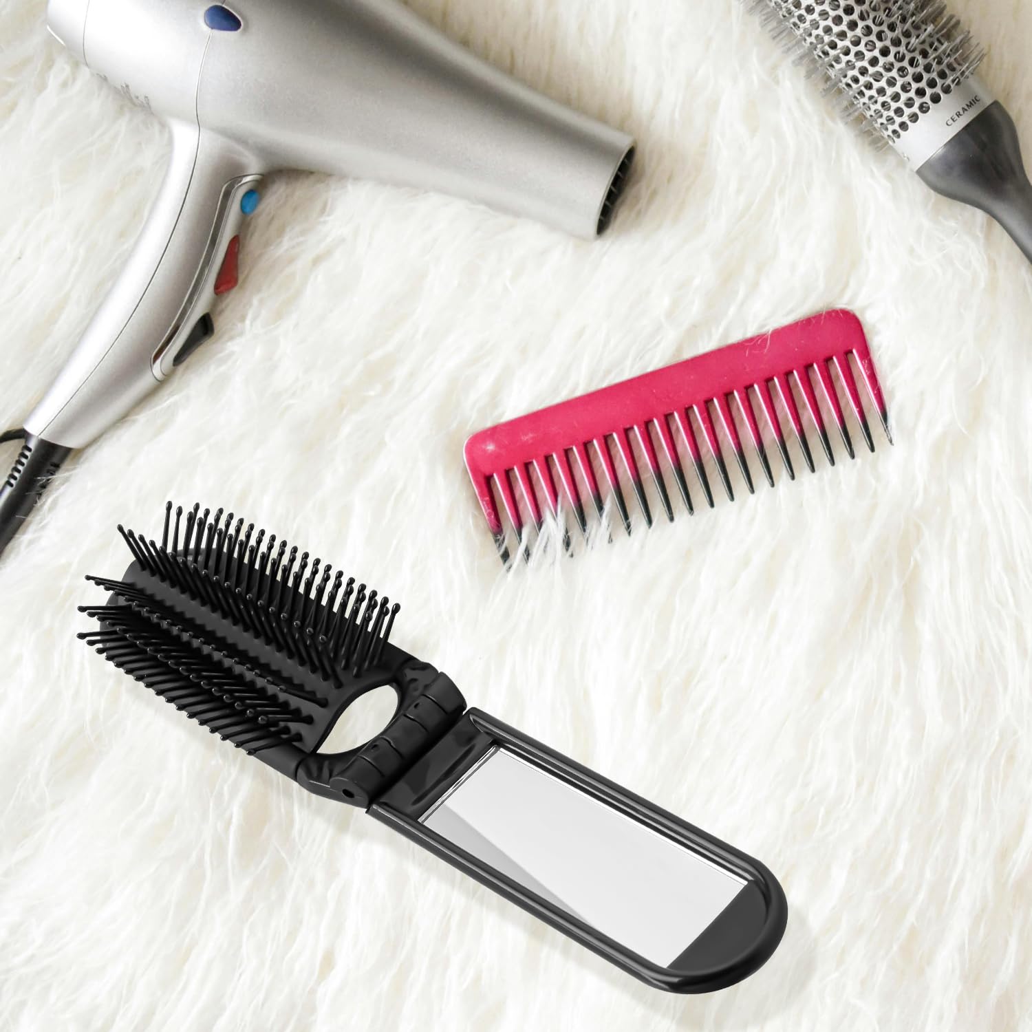 Luckious 2 PCS Travel Hair Brushes with Mirror, Folding Hair Brushes, Portable Hair Brushes, Mini Hair Brushes - Image 4