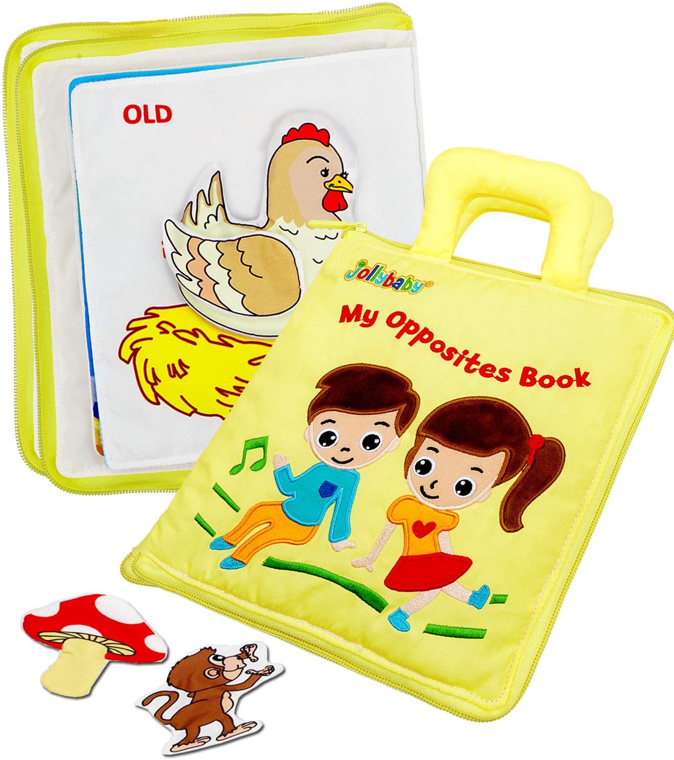 Jollybaby Soft Toy Cloth Books, My Oppositee Books Touch and Feel, 3D Books Fabric Activity for Babies/Toddlers, Learning to Sensory Book、Identify Skill Boys and Girls, Busy Book