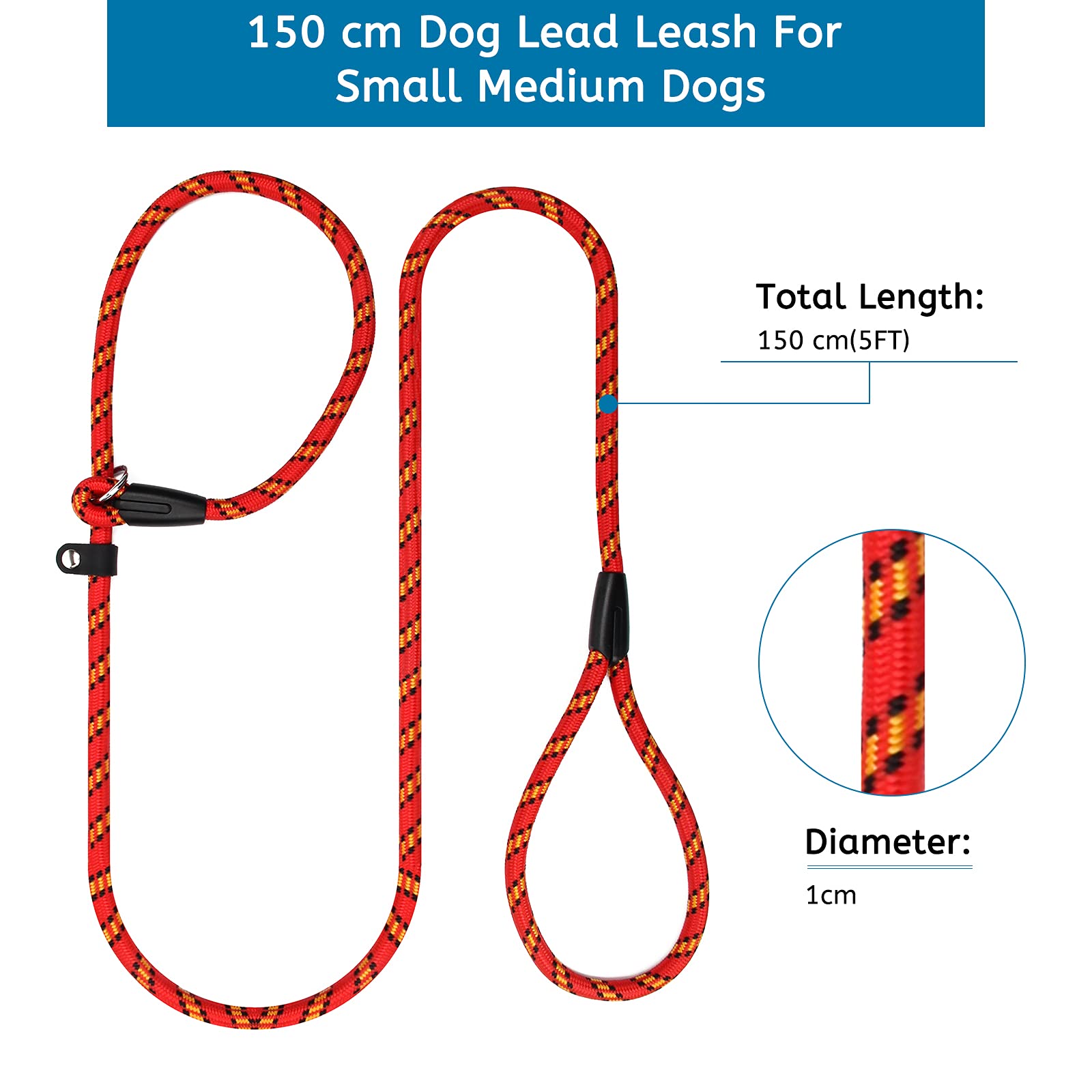 Coolrunner 2 correas de cuerda de perro resistente, correa de entrenamiento de perro de 5 pies, correa antideslizante fuerte, correa de nailon ajustable estándar para perros pequeños y medianos (10 –