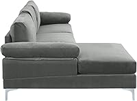 Vista 19 de Casa Andrea Milano Moderno sofá seccional grande en forma de L de terciopelo, con diván extra ancho