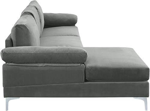 Miniatura 5 de Casa Andrea Milano Moderno sofá seccional grande de terciopelo en forma de L, con diván extra ancho, gris