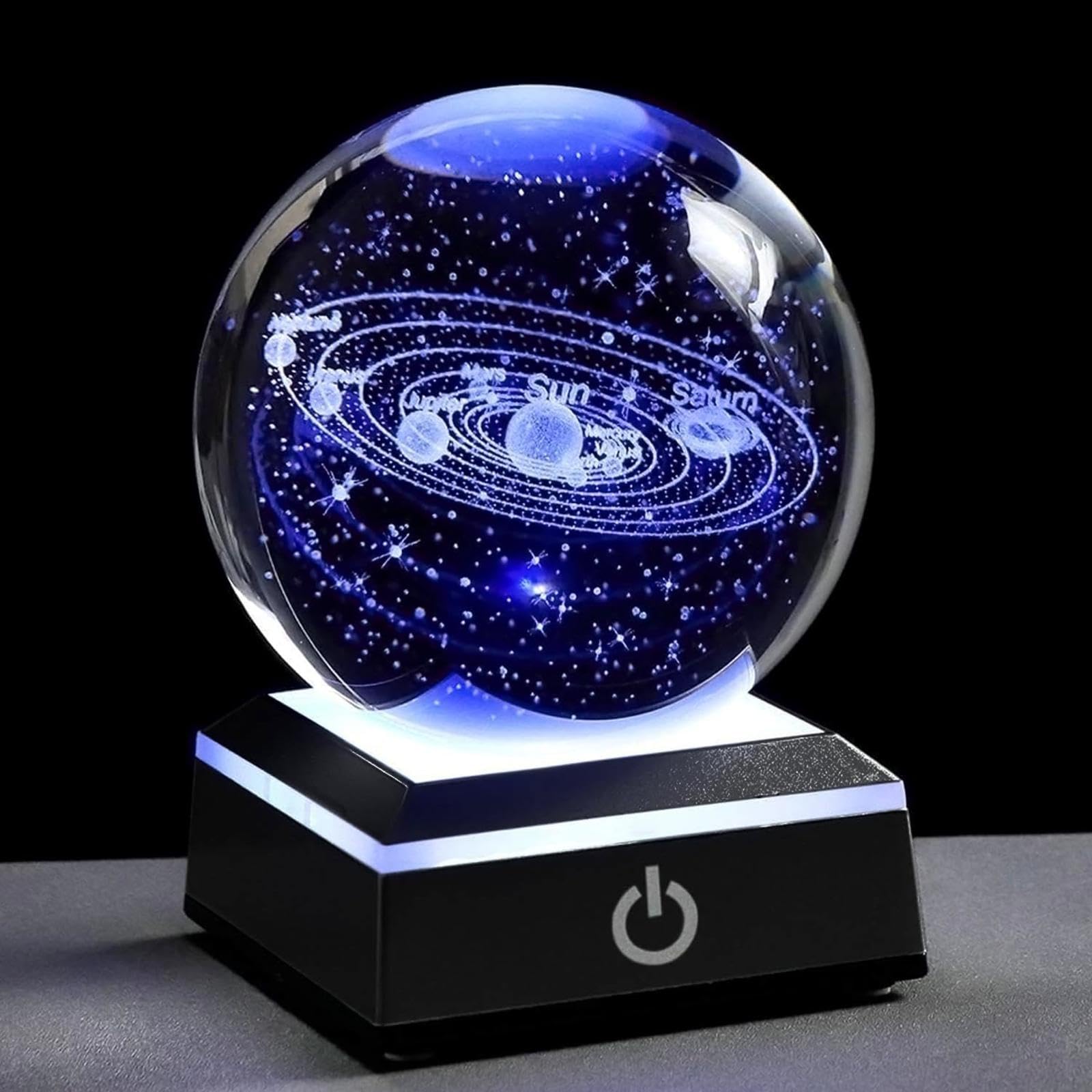 Układ Słoneczny 3D Kryształowa Kula Z Podstawką Zmieniającą Kolor LED Grawerowany Wszechświat Z Nazwami Planet Kula Astronomia Nauka Nocna Dekoracja świetlna Prezent Dla Dzieci,8cm