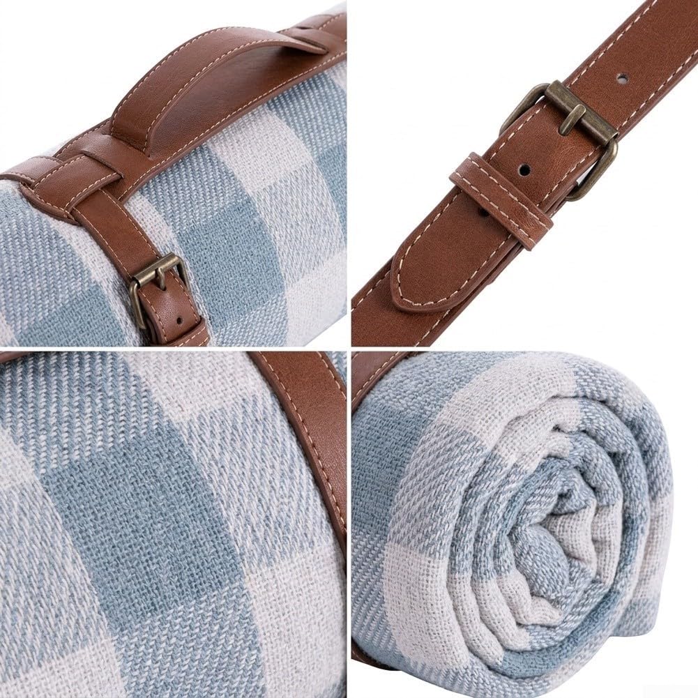 Tapis de Plage Antisable en pour fibre Acrylique Douce et Confortable(Light blue plaid 1.5 * 2m)