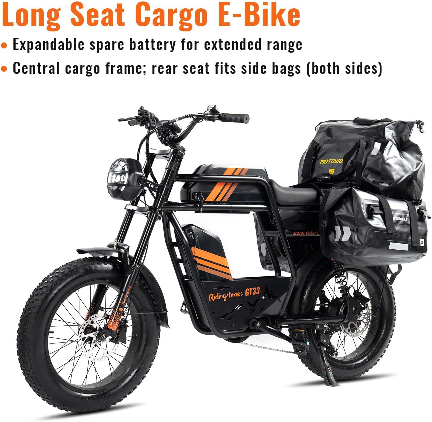 GT33 Electric Bike with Central Rack, Max 34MPH & 50-80 Miles Ebike with 20" Fat Tires, 1500W Motor & 27AH Removable Battery, Dual Hydraulic Brakes, Full Suspension E Bike