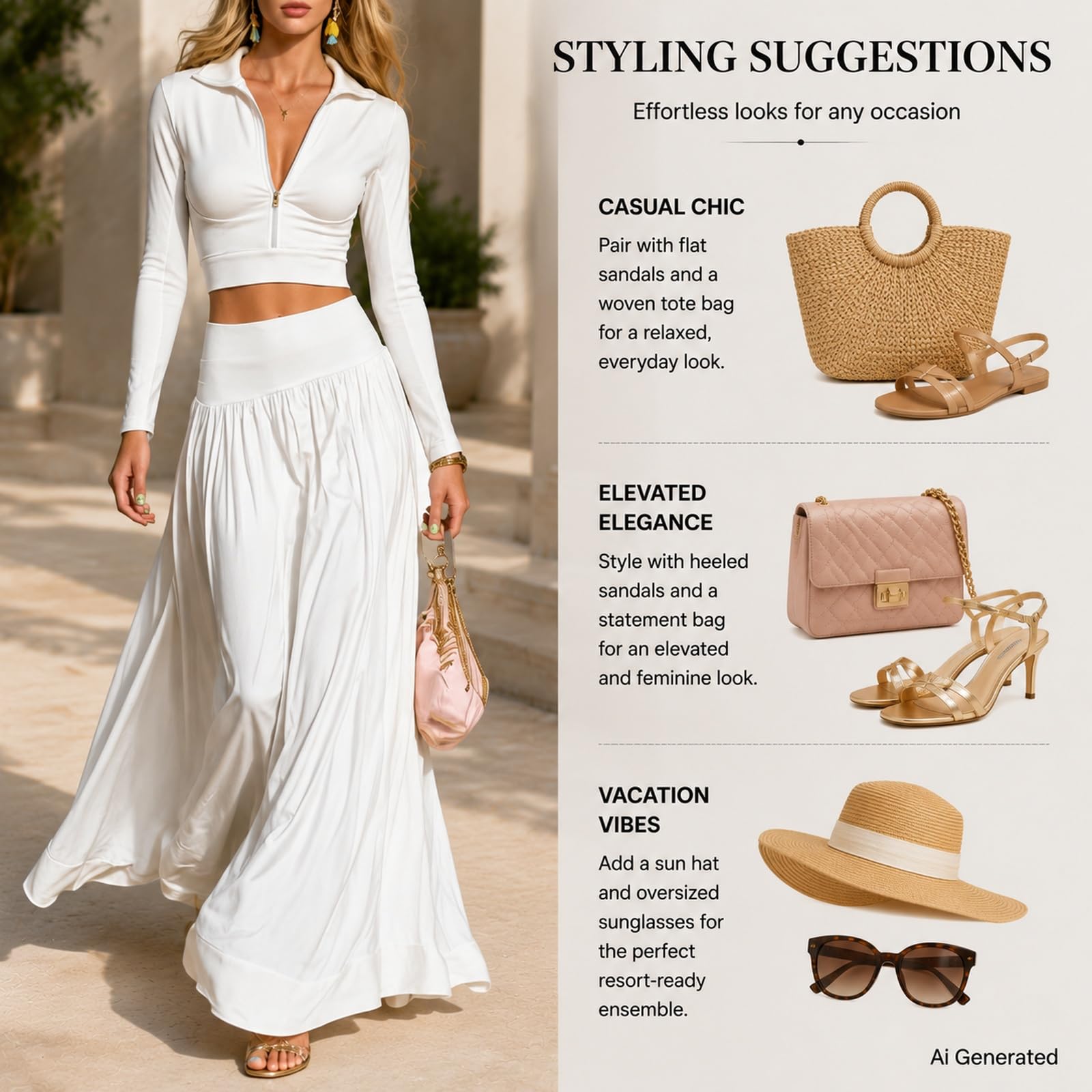 Damski dwuczęściowy zestaw spódnic z długim rękawem Crop Top Maxi Spódnica