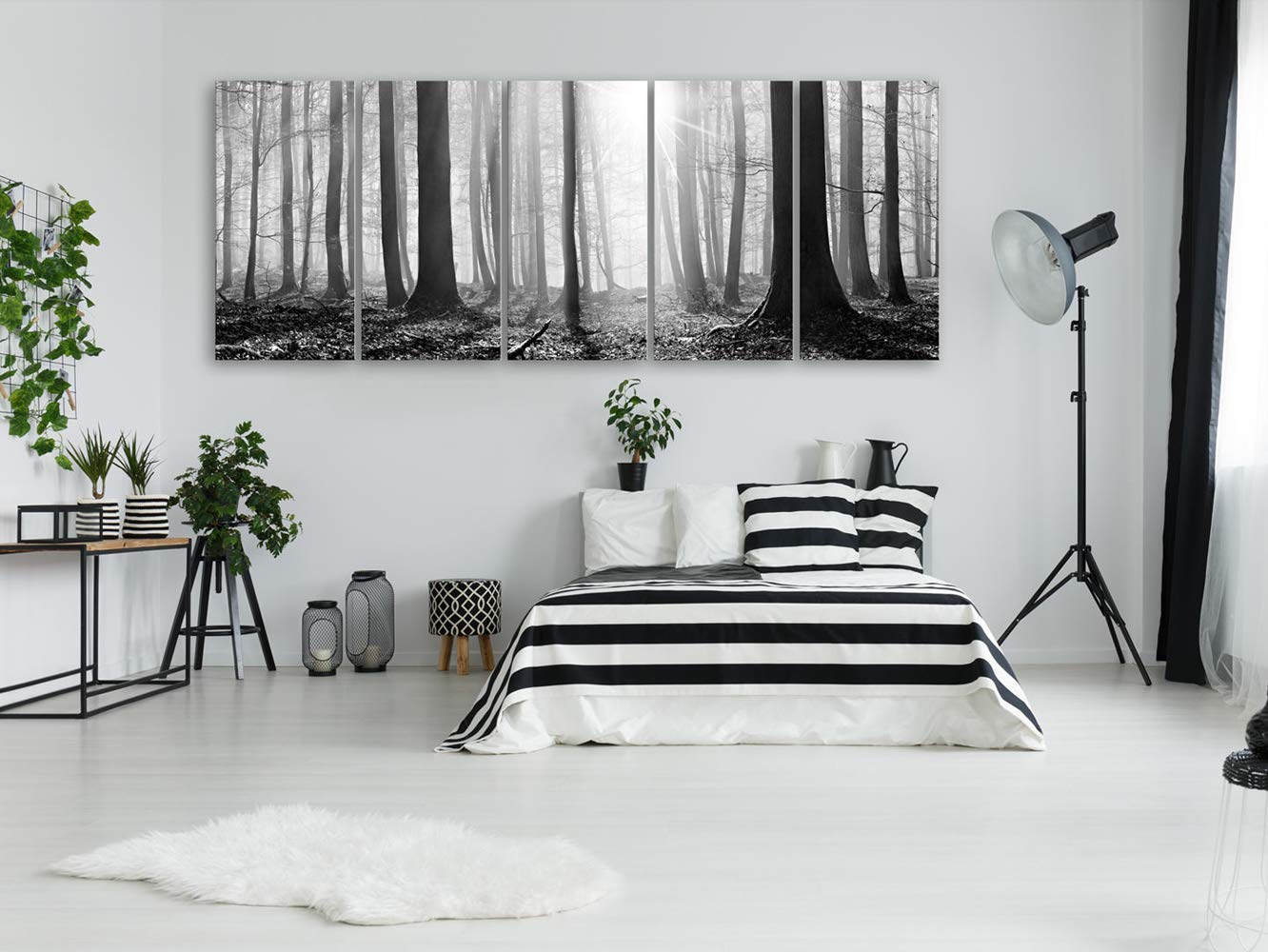 murando Cuadro Acústico Bosque 225x90 cm espuma acústica absorbe el sonido | aislamiento lienzo de 5 piezas Impresión Artística Decoración de Pared Paisaje árbol