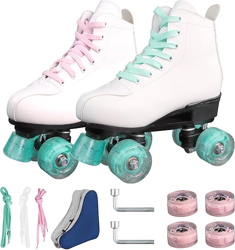 Miniatura 11 de Wiwiy Patines de Rodillo para Mujeres y Hombres - Cuatro Patines de Cuatro Ruedas Brillantes Ajustables para Uso en Interiores y Exteriores