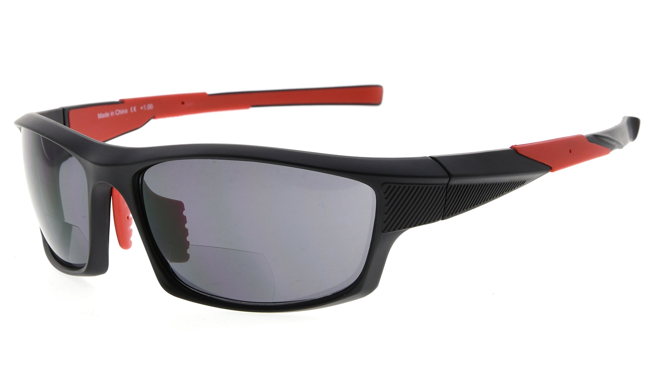 Eyekepper TR90 Sports Bifocal Sunglasses Baseball Running Fishing Driving Golf Softball Hiking Readers (Black Frame Red Temple, 1.50) โ image 1