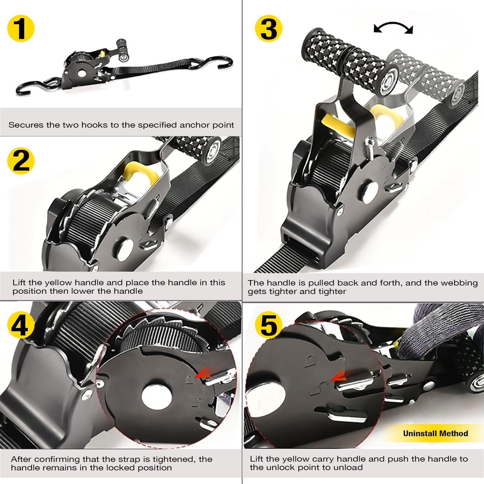 2 Pièces Sangle Arrimage Moto a Cliquet Automatique, Sangle Guidon Voiture Moto, Sangles à Cliquer, Protection Maximale pour Voiture, Camion, Moto
