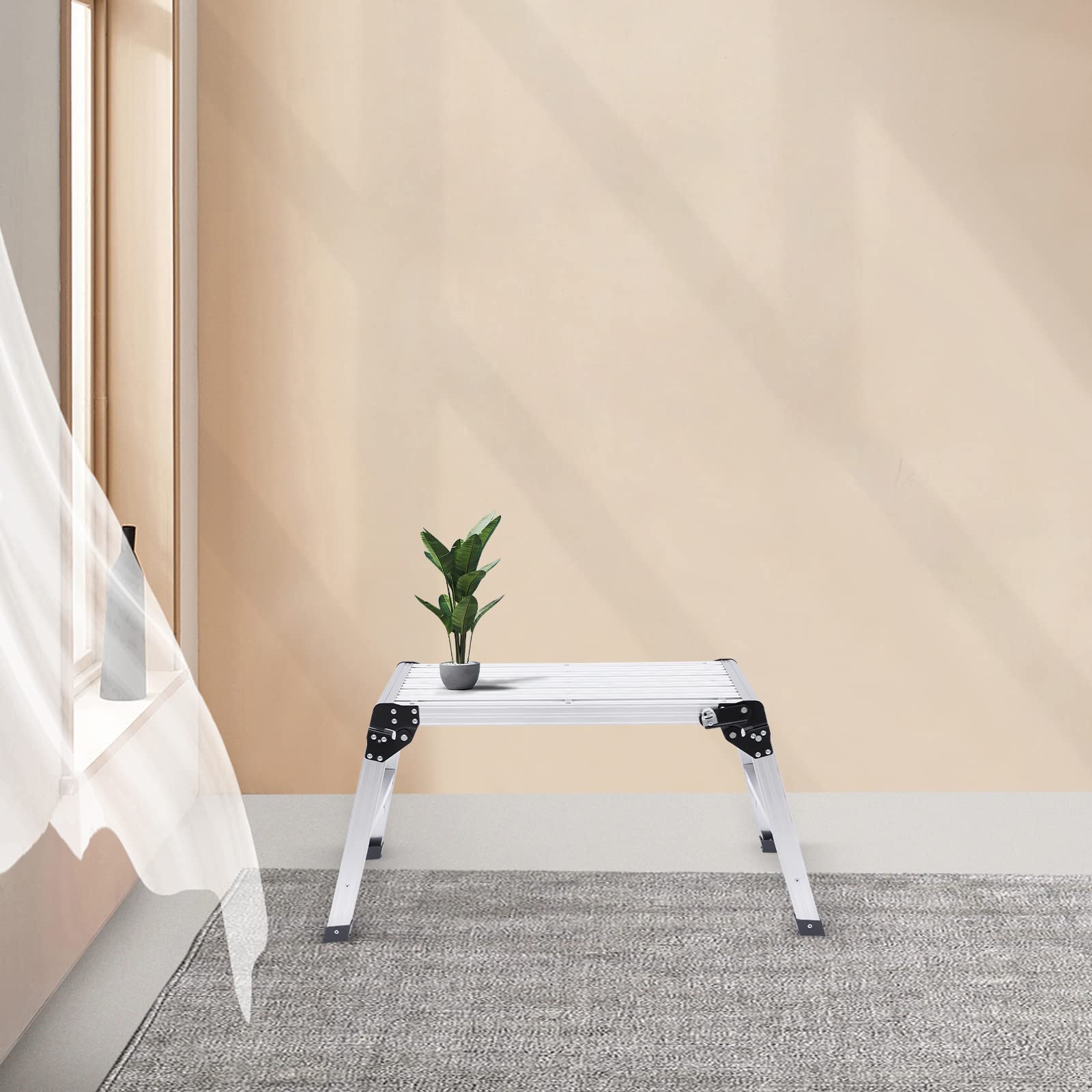 Składana drabina aluminiowa – obciążenie 150 kg, antypoślizgowa i składana, taboret roboczy do samochodu, mycia okien, gospodarstwa domowego, dekoracji i na kemping, 108 x 41 x 50 cm