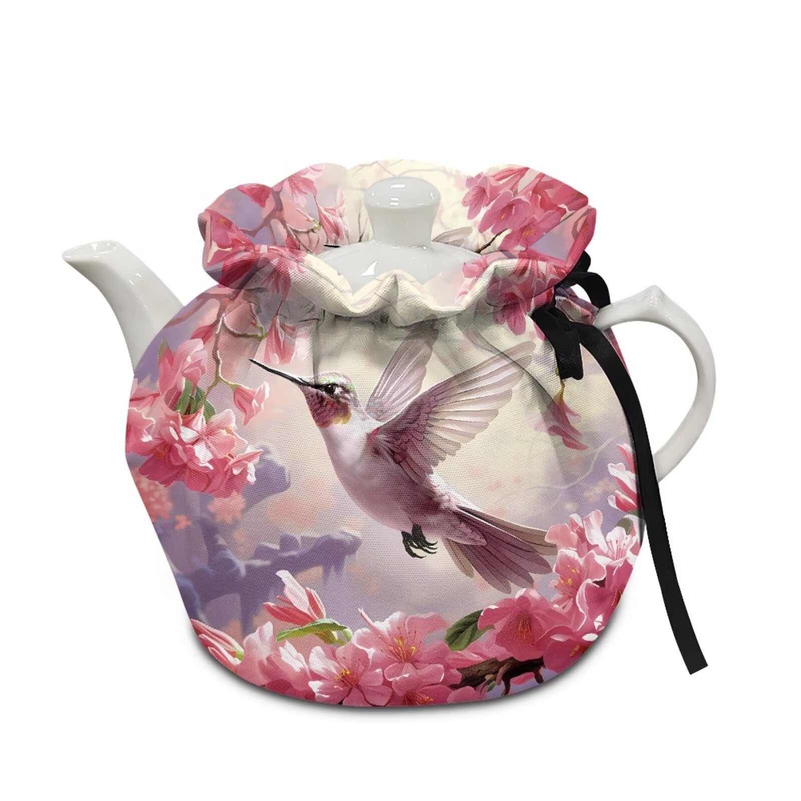 Drnuikhe Tea Cosy Hummingbird Pattern Tea Kettle Cover with Insulation Pad, Kitchen Teapot Dust Cover, Breakfast Warmer Lid, Insulation and Keep Warm