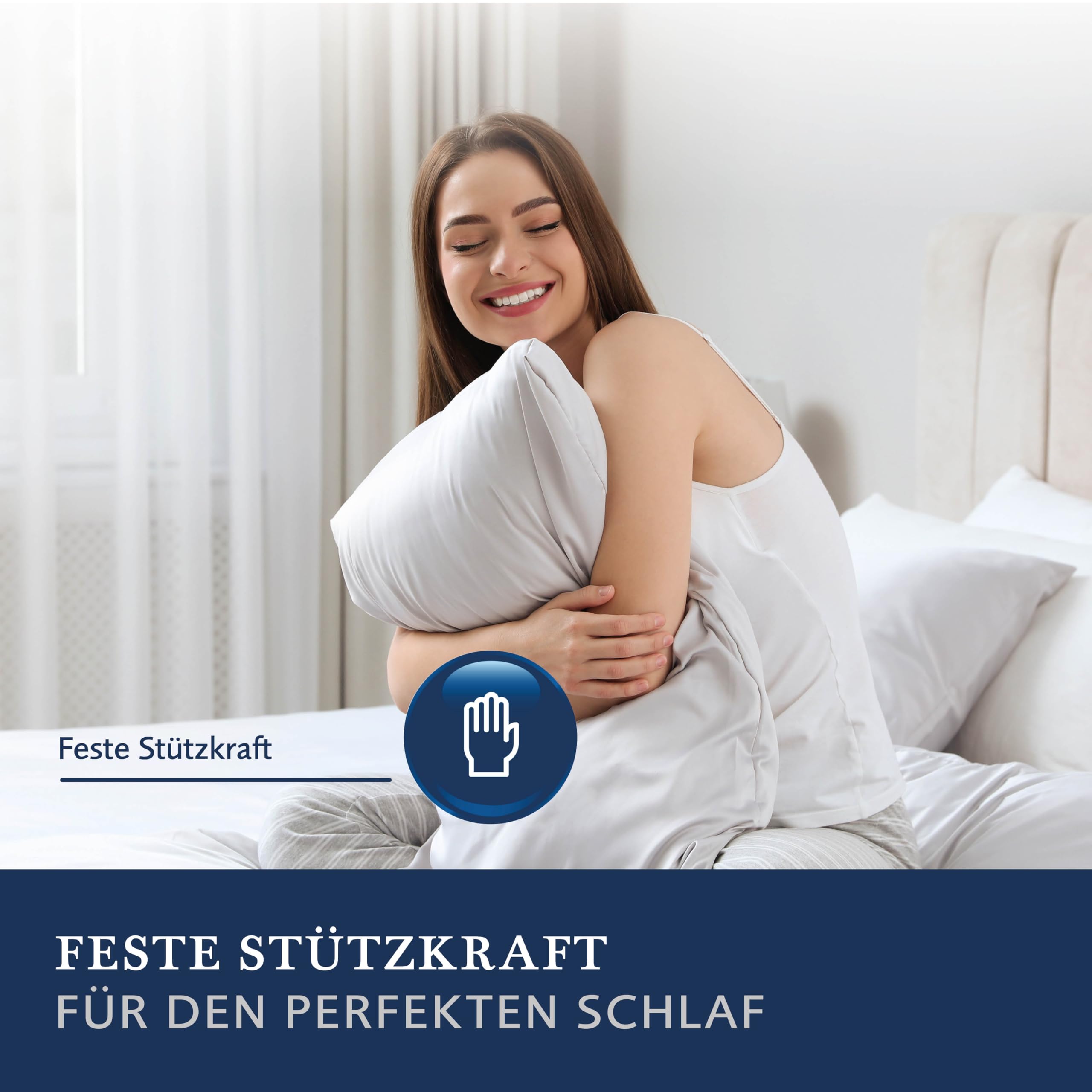Billerbeck Daunenkissen Martina - Kissen in 80 x 80 cm – Kopfkissen mit Fester Stützkraft - Gänsedaunen 15% und -Federn 85%