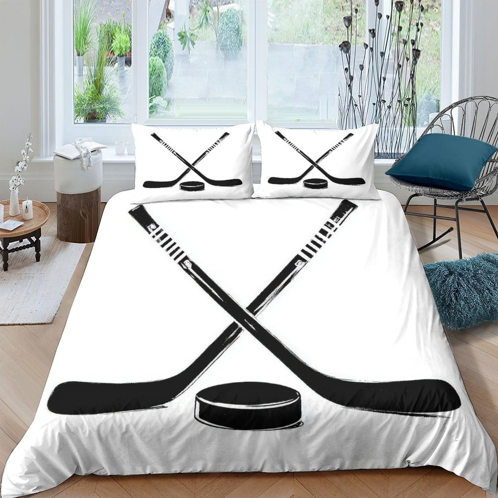 Ctjqhvkz Style-8 3D Printed Hockey Stick Fitted Sheet Microfiber Soft Breathable Puck Bed Cover For Bedroom Dorm Mattress Protection Decor Single（135X200cm）