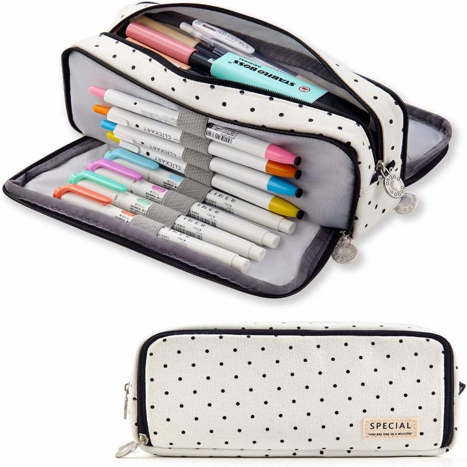 Pencil Case for Girls - Large Pencil Case with 3 Compartments - Fabric Storage Portable Pencil Bag for Boys, Girls, Adults, School and Office Stationery Supplies, Black