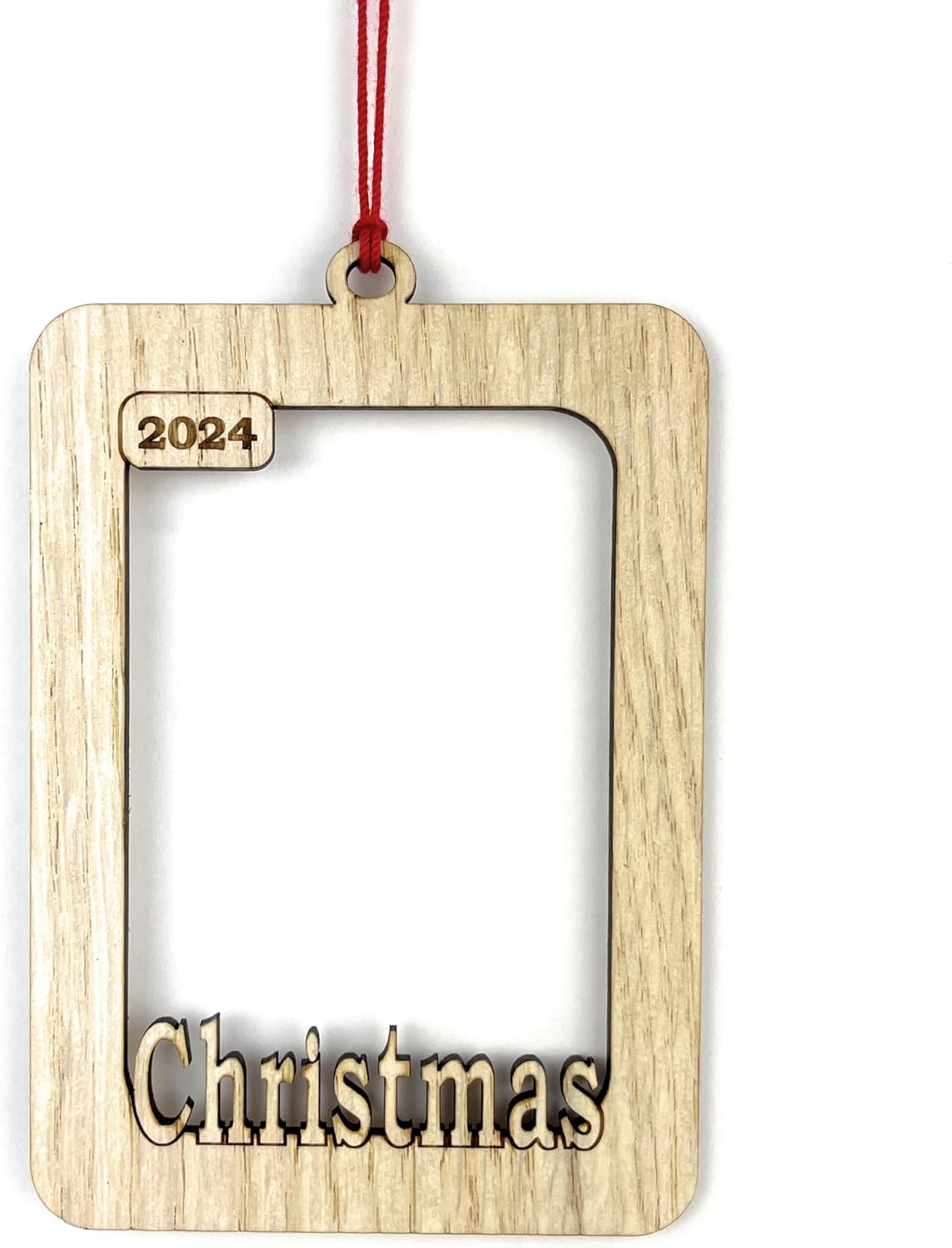 2025 Picture Frame Christmas Ornament - Holds 2.5x3.5 Photo (Whitewash, Vertical)