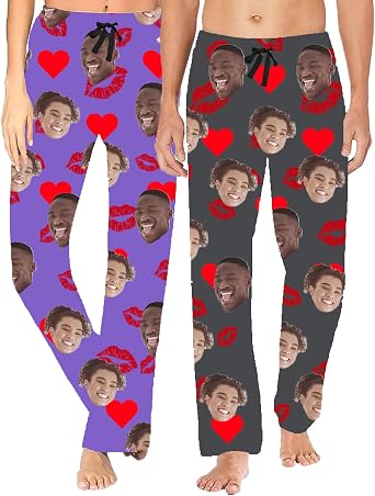 Custom Face Pajama Bottoms for Men Women Dog Face Pants Personalized Pajamas Couple Pj Trousers Gifts for Him Her