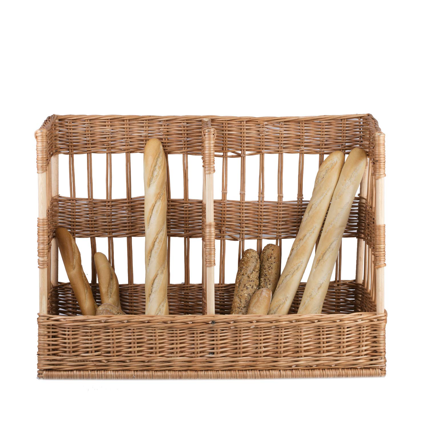 e-wicker24 Présentoir à pain debout,Corbeille baguette en osier, panier en osier rectangulaire (88x45 H14/60)