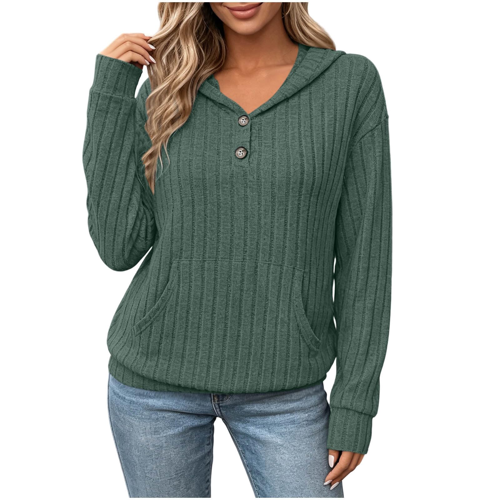 Damen Strickpullover Weiche Langarmshirt Oversize Einfarbig Kapuzenpullover
