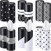 Vista 17 de Outus 12 soportes para cilindros de pañuelos de automóvil con 3 capas de pañuelos faciales a granel negro y blanco redondo para pañuelos, cajas