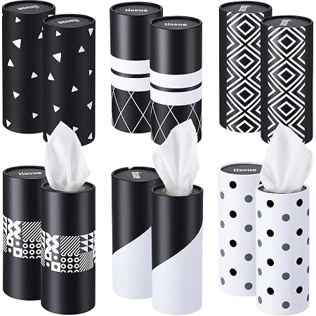 Outus 12-Pack Marble Print Car Tissue Boxes - Round Holder With Tissues For Cup Holder & Travel
