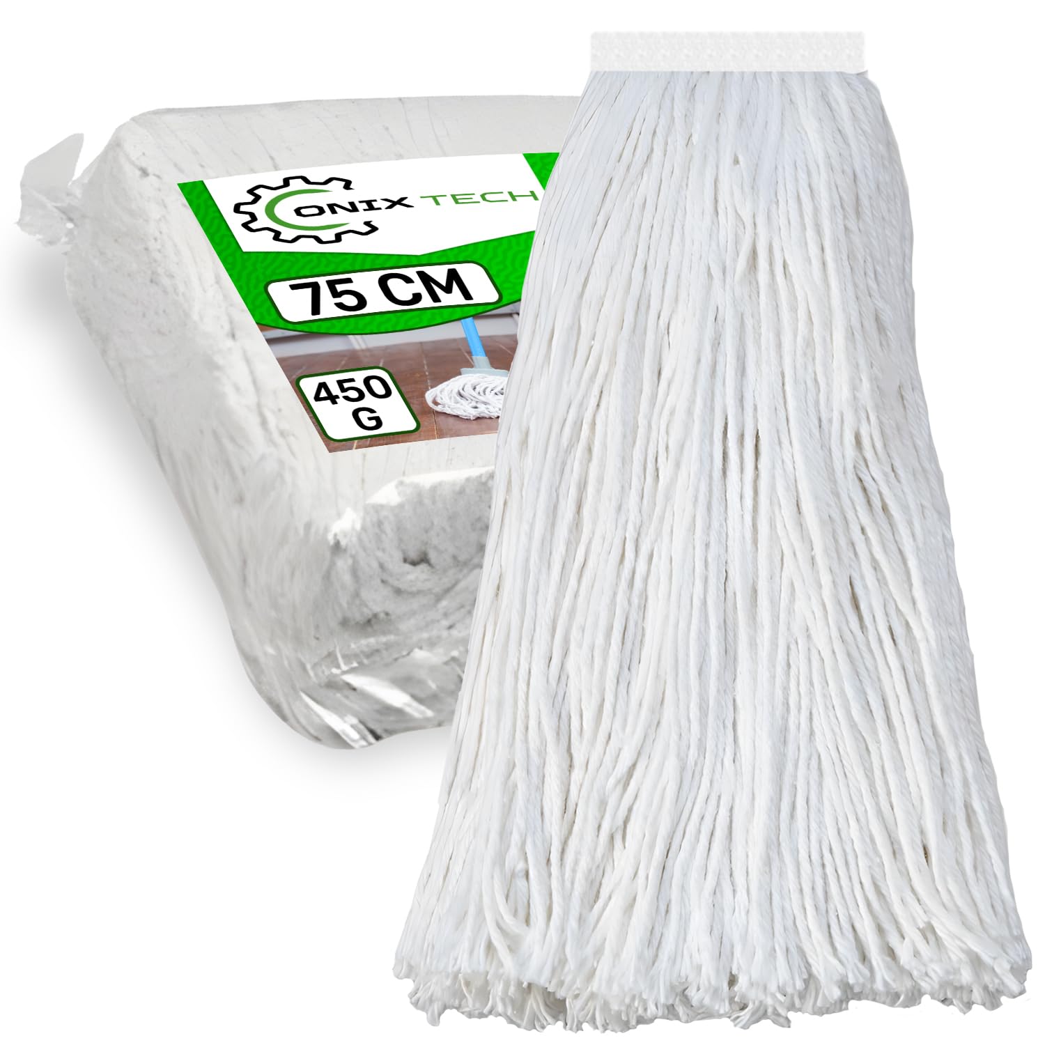 Serpillière Professionnelle En Coton Super Absorbante - Tête Large 25 Cm Avec Adaptateur Hexagonal | Idéale Surfaces Rugueuses