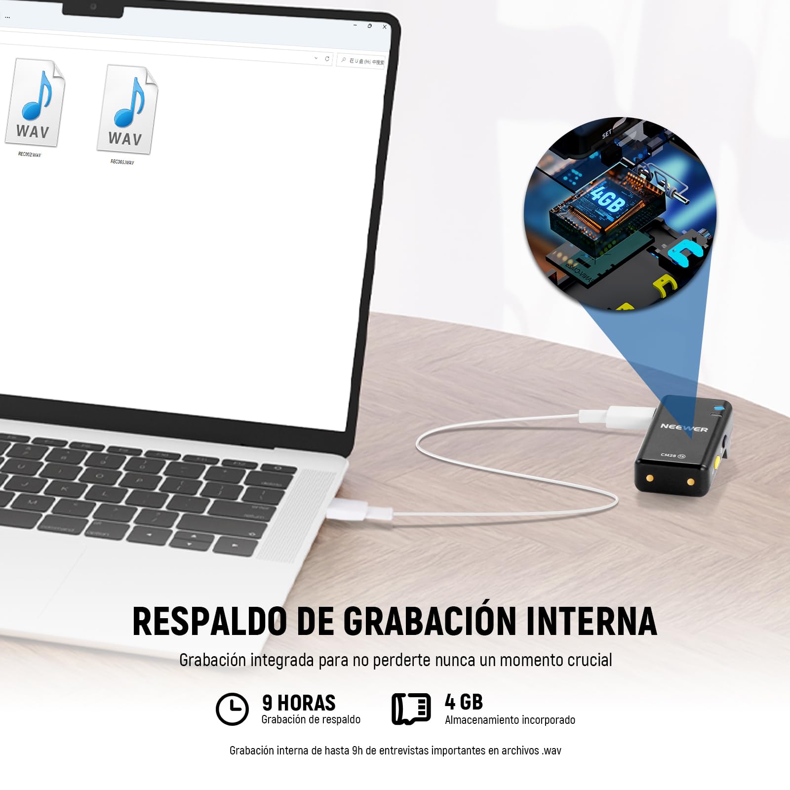 NEEWER CM28 Micrófono Lavalier Inalámbrico,Cancelación Ruido Inteligente,Grabación 48KHz/16Bit 9hrs Autonomía,Alcance 200m 4GB Almacenamiento para iPhone Android Cámara,1 RX + 2 TX + + Estuche Carga
