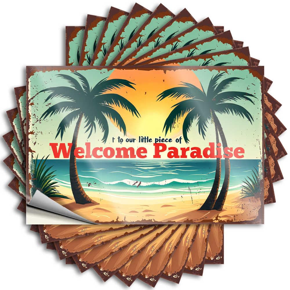 Welcome to Our Little Piece of Paradise Quote Best Self Adhesive | Small Water Vinyl Sticker Pack for Double(6X9CM)