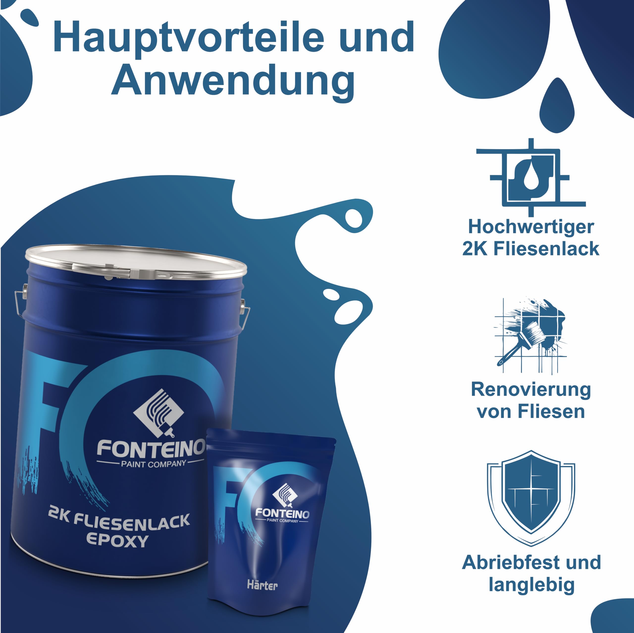 2K Fliesenlack MATT Weiß RAL 9010 für Küche Badezimmer Wandfliesen Bodenfliesen - 2,5Kg