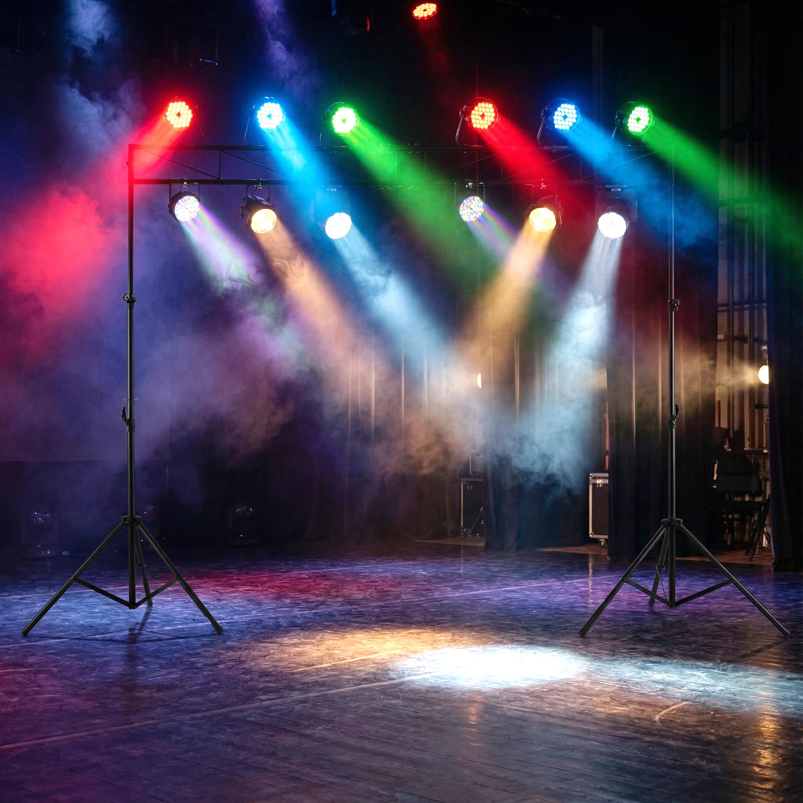 HOMASIS 360 cm Beleuchtungsstativ, DJ-Lichtstativ aus Metall, DJ Licht Stativ höhenverstellbar 140-265cm, Lichtbrücke mit 2 abnehmbaren faltbaren Ständern, Lampenstativ für Bühne, Partys & Konzerte