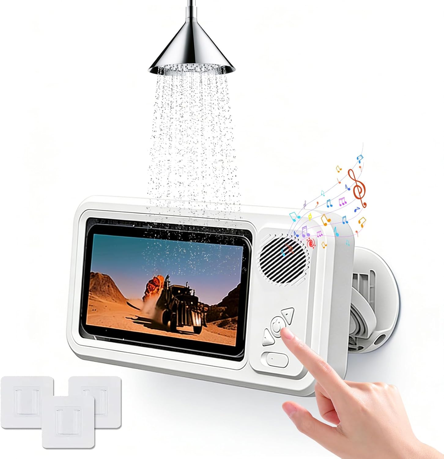 2026 Waterproof Phone Holder for Shower with Bluetooth Speaker,360° Rotatable Mount with Volume Adjustment Button,Shower Phone Holder Waterproof for 4" - 7" Cell Phone