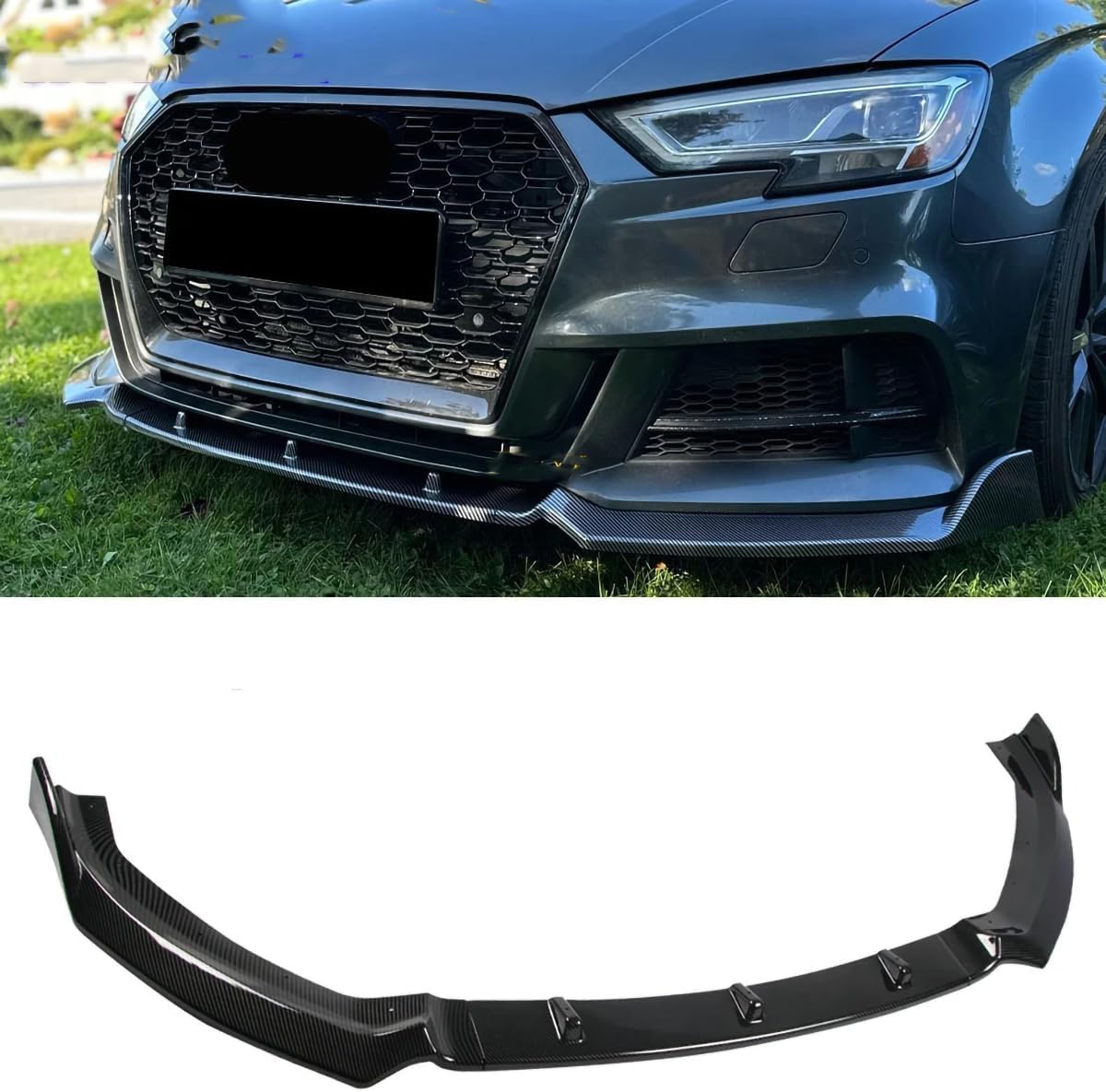 Kluees A/Carbon Fiber Look Cr Front Bumper Splitter,For Udi 3 8V S3 S-Line 2017 2018 2019 2020,Front Spoiler Diffuser Front Lip Splitter Protector Body Kit Front Bumper Lip Body Splitter,