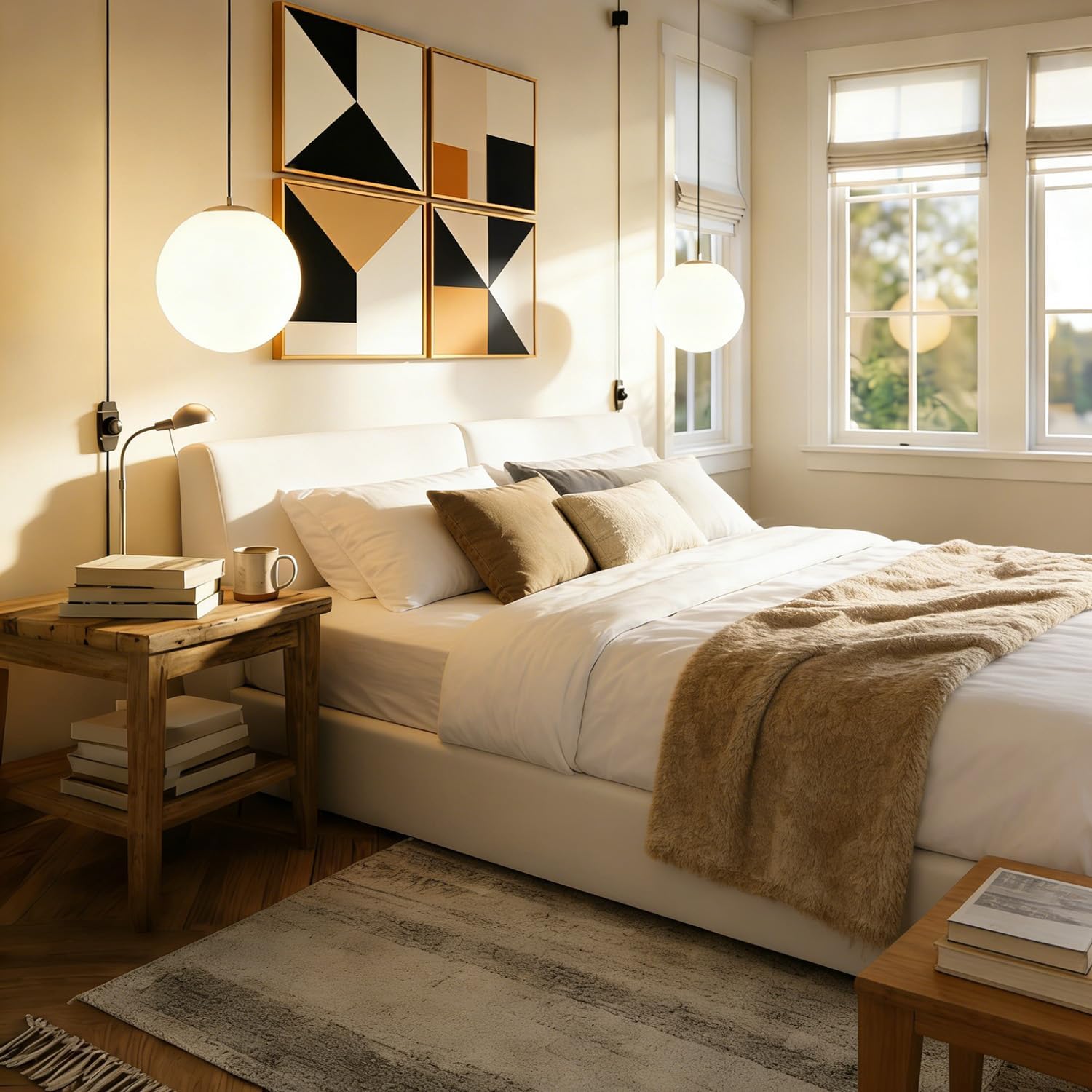 Plug in Modern Globe Pendant Light Mid Century Brass Ceiling Hanging Light with Milk White Lampshade Dimmable Minimalist 10" Chandelier with Plug in Cord for Living Room Bedroom Kitchen