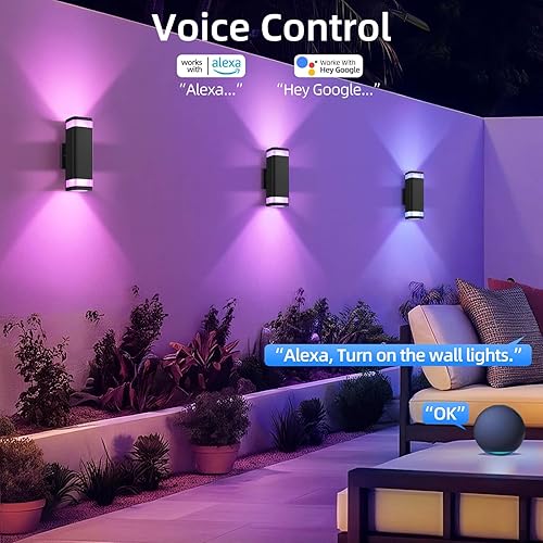 Miniatura 3 de SHIMR Luz de pared inteligente RGB para exteriores, control de aplicación WiFi, lámpara exterior que cambia de color con sensor de atardecer a