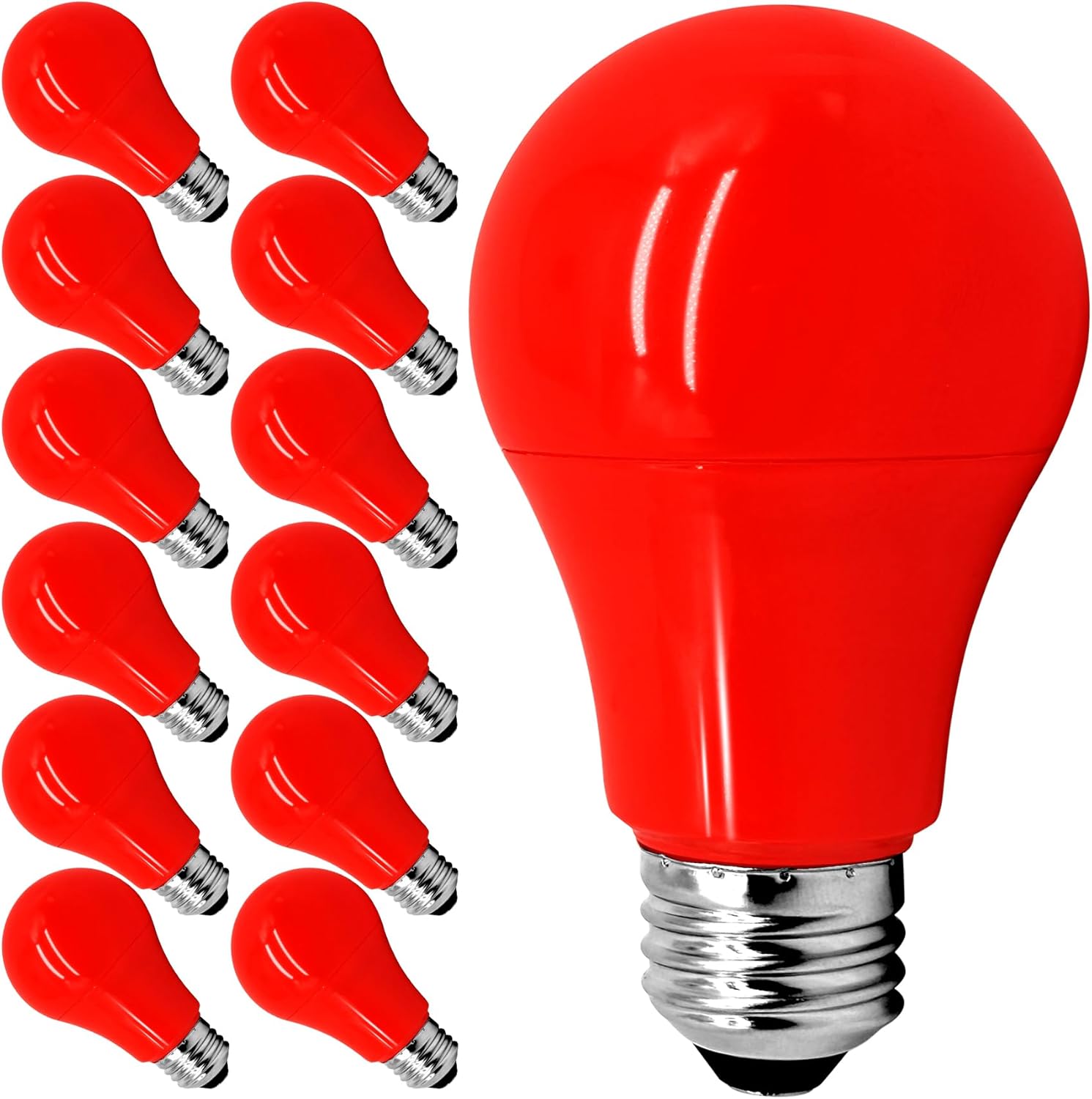 Jolux 12 Pack Red Light Bulbs A19 7W (60W Equivalent), E26 Red LED Lights for Holiday Lighting, Porch, Party, Bar Ambiance Decor, Halloween, Christmas, New Year Decor, Non-Dimmable