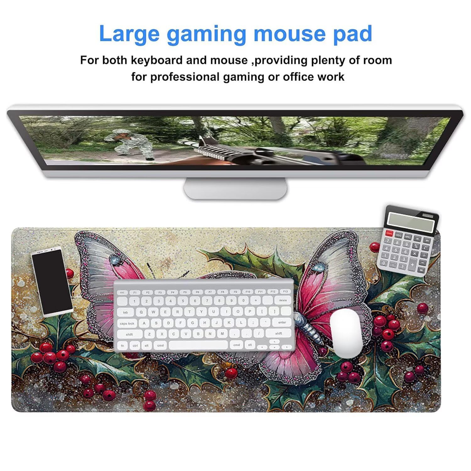 Podkładka pod mysz do gier, 1600 x 800 mm, XXL, duża gamingowa podkładka pod mysz, wodoodporna podkładka pod mysz, długa podkładka na biurko z przeszytymi krawędziami, mata na biurko z gumową podstawą