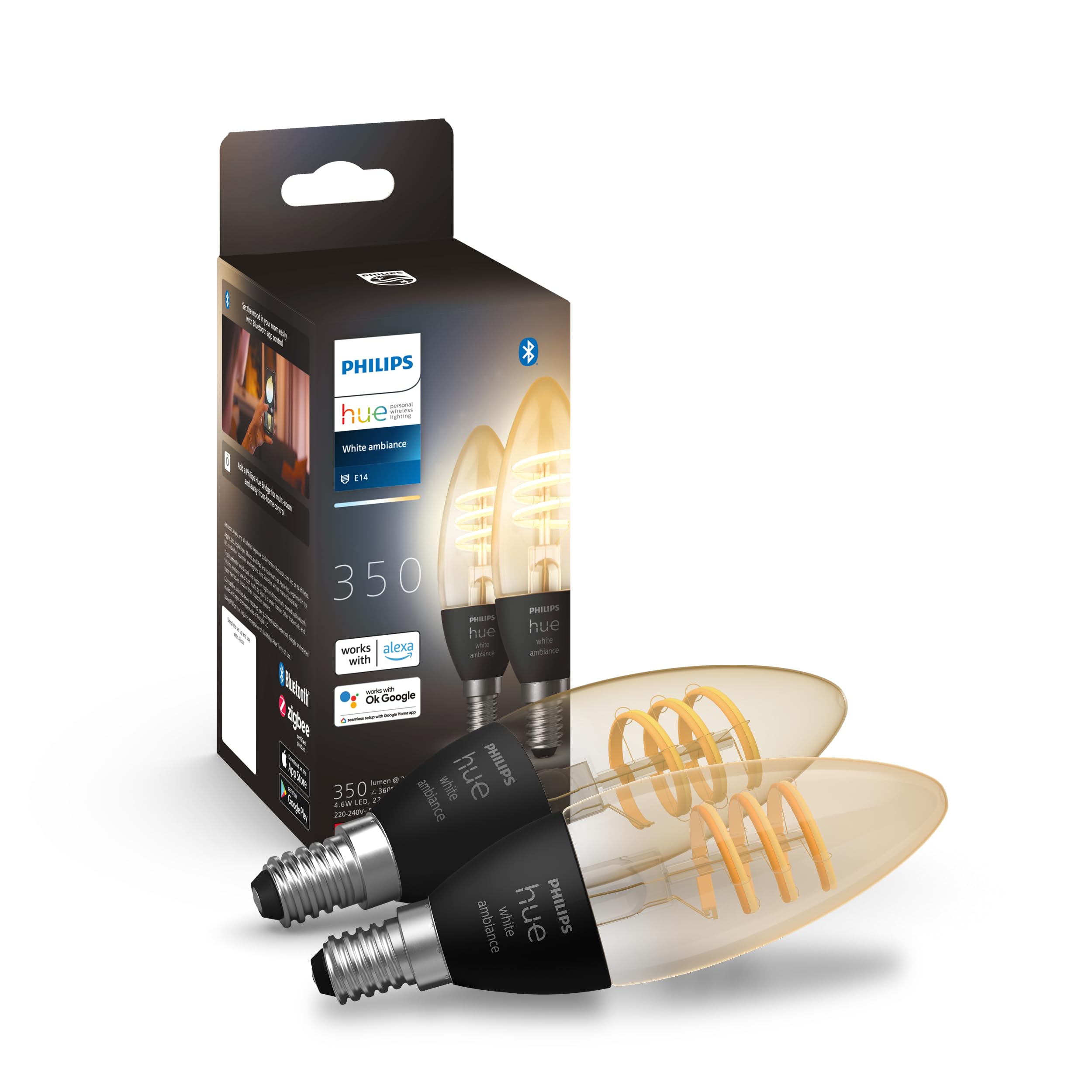 Philips Hue Lampadina candela E14, Confezione da 2 | Smart LED, Smart Home, Luce bianca da calda a fredda, Compatibile con Alexa e Apple Home, Controllo via app e bluetooth
