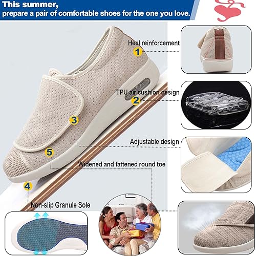 Miniatura 5 de Zapatos para diabéticos anchos para mujeres mayores, cierre ajustable, ligeros, transpirables, pies hinchados, para caminar, edema