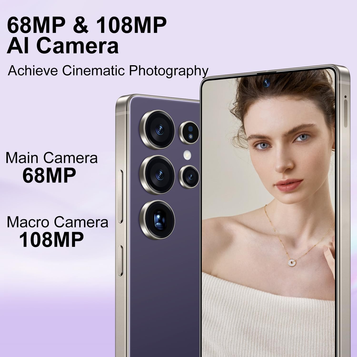 I25 Ultra Unlocked Phone | 12+512GB Smartphone | Cell Phone Android 14.0 | Battery 7000mAh | 6.99" HD Display | 68+108MP Zoom Camera | with Dual SIM | Fingerprint Lock | Face ID (Deep Purple) image 4 of 6 B0F92SLBFF