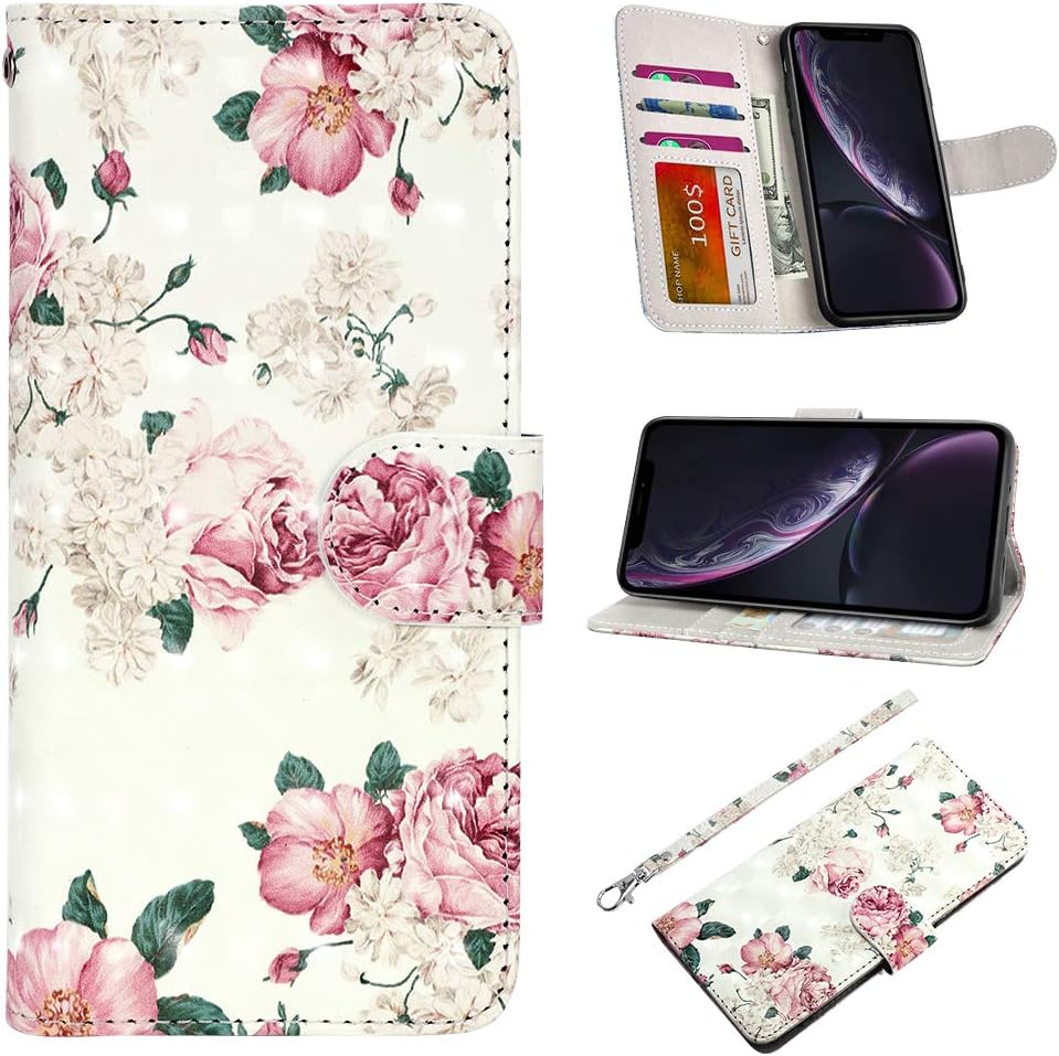 UrSpeedtekLive iPhone XR Case, iPhone XR Wallet Case, Premium PU Leather Wristlet Flip Wallet Case Cover with Card Slots & Stand for Apple iPhone XR - Flower